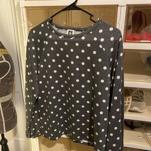 Anne Klein top, women’s size Small.Gray/White Polka Dot Long Sleeve Banded Cuffs